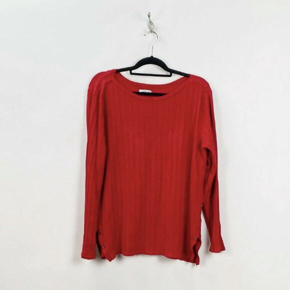 2/$30 Croft & Barrow Women’s XXL Red Ribbed Side Button Crew Neck Sweater - Picture 3 of 10